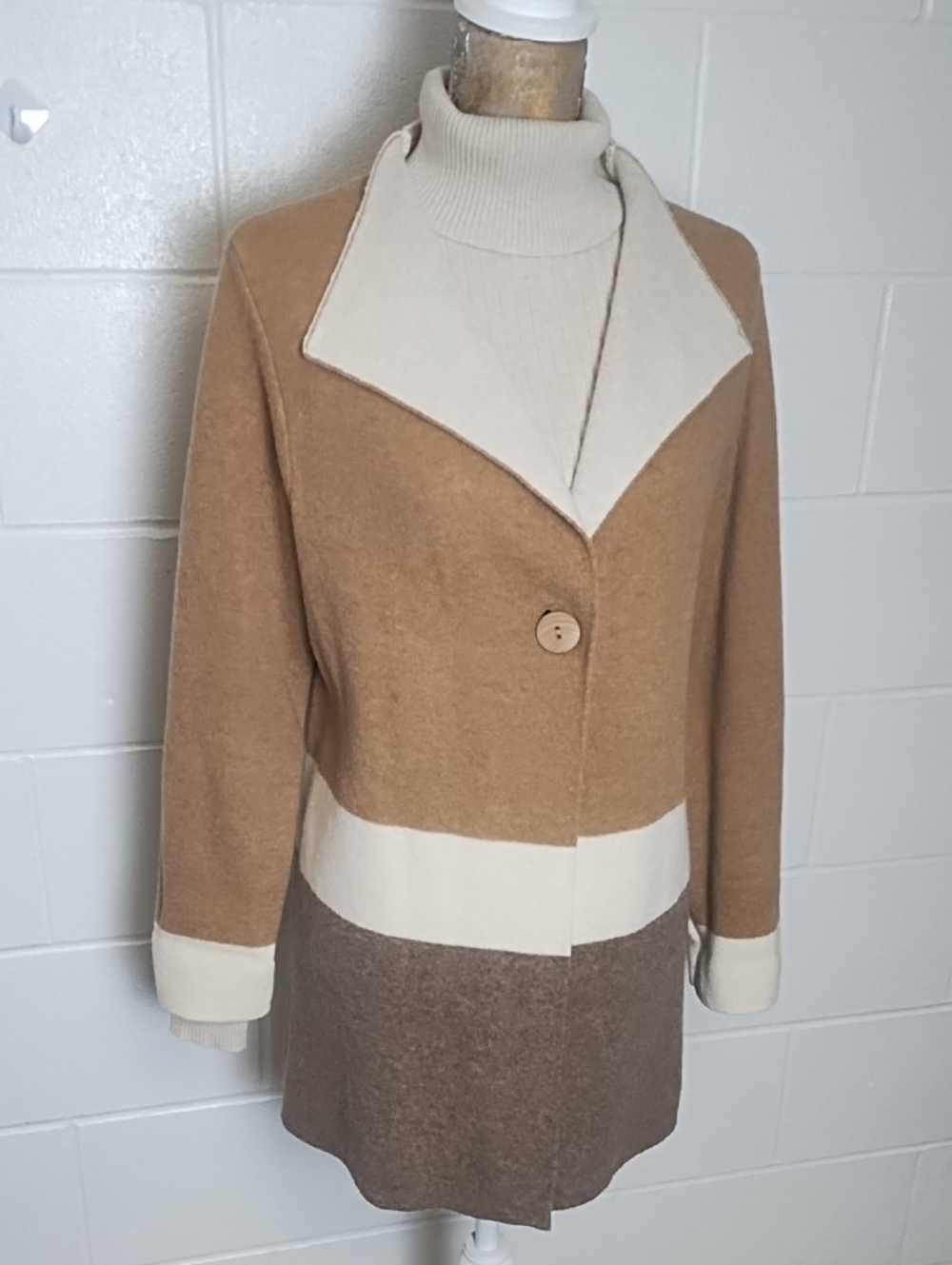 A.IDA Made In Italy Wool Blend Cardigan Coatigan Camel, Cream, Brown Medium